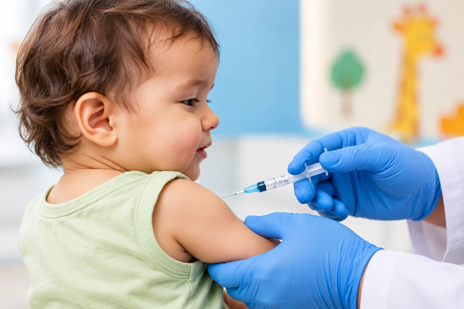 Baby receiving a vaccine injection in the arm